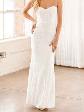 BEAUTIFUL Lulus Your Magical Day White Sequin Mermaid Maxi Dress - Size Small